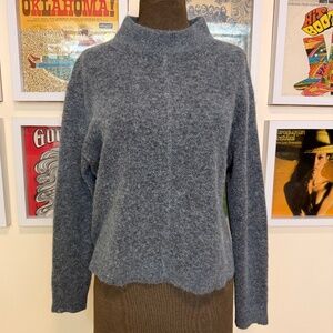 Grey Blue Mock Neck Cozy Sweater